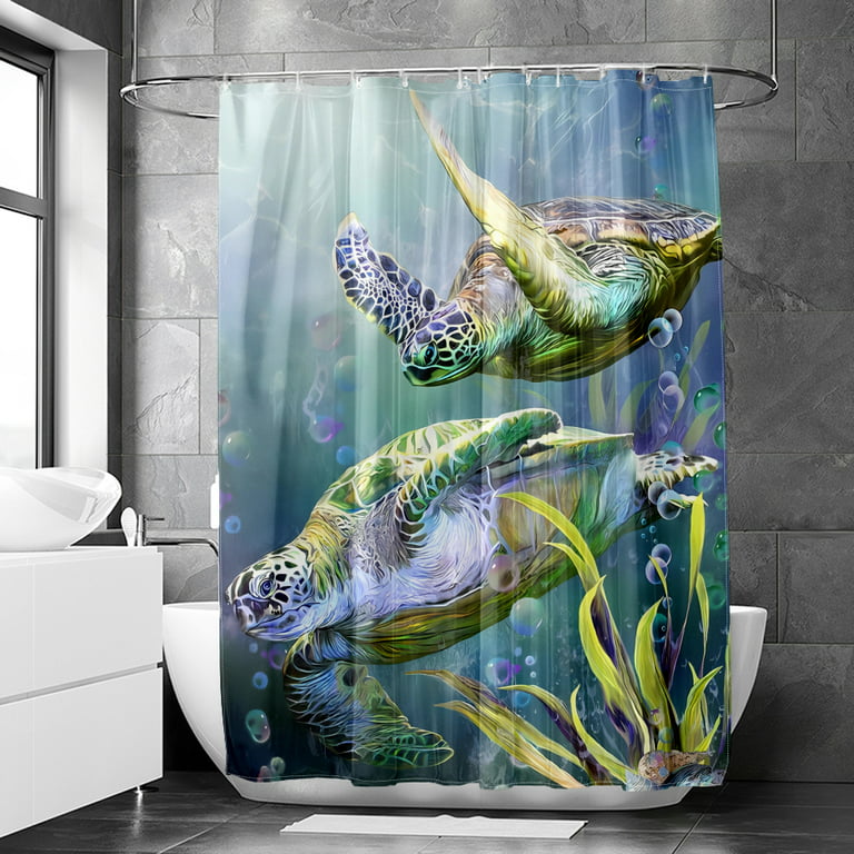 Shower Curtain S-90*180cm Waterproof Thick Hem Durable Washable Sea Turtle  Bathroom Waterproof Shower Curtain 12 Hooks,Bathroom Decor 
