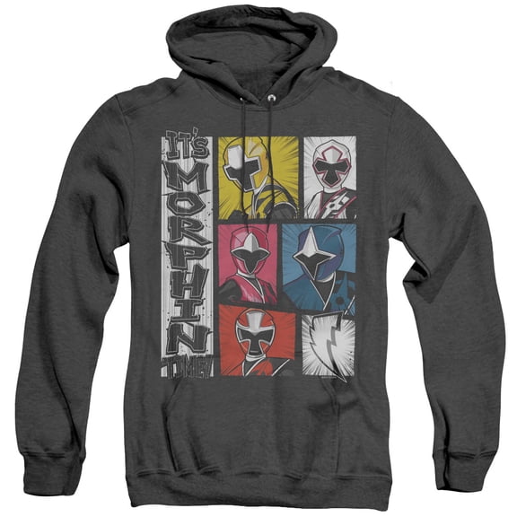 Power Rangers Its Morphin Time Adult Heather Hoodie Sweatshirt Black