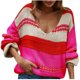thumbnail image 1 of Suéteres Para Mujer Suéteres de Gran Tamaño Abrigo de Moda Top Cuello en V Suelto Manga Larga Abrigo de Retazos Odeerbi  ODB146151, 1 of 6