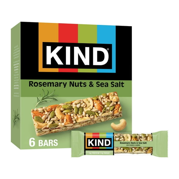KIND Savory Nut Bars, Gluten Free Snacks, Rosemary Nuts & Sea Salt, 8.4oz Box (6 Bars)