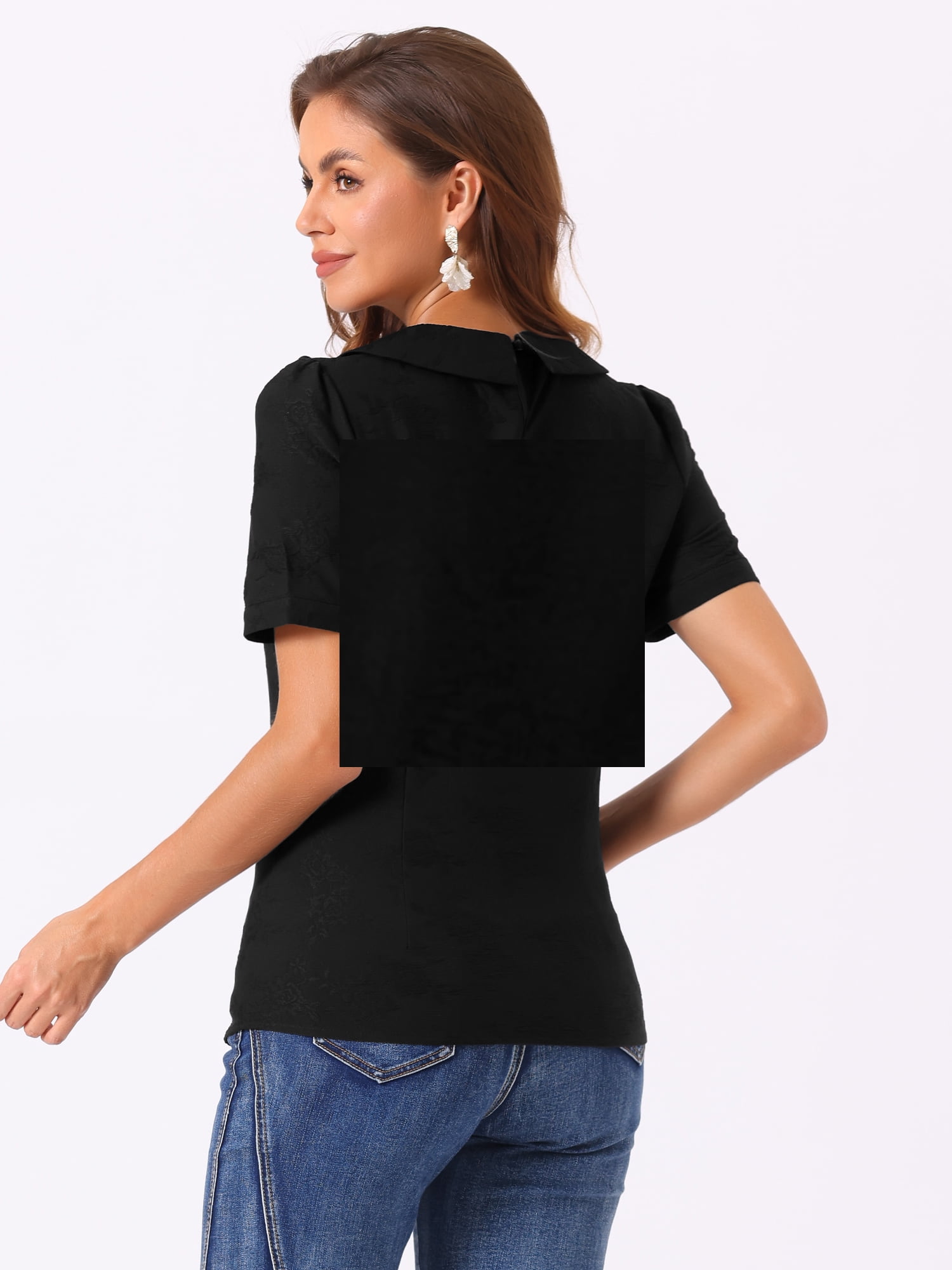 DARING DIVA Floral Puff Kawaii Peter Pan Collar Blouse L Black