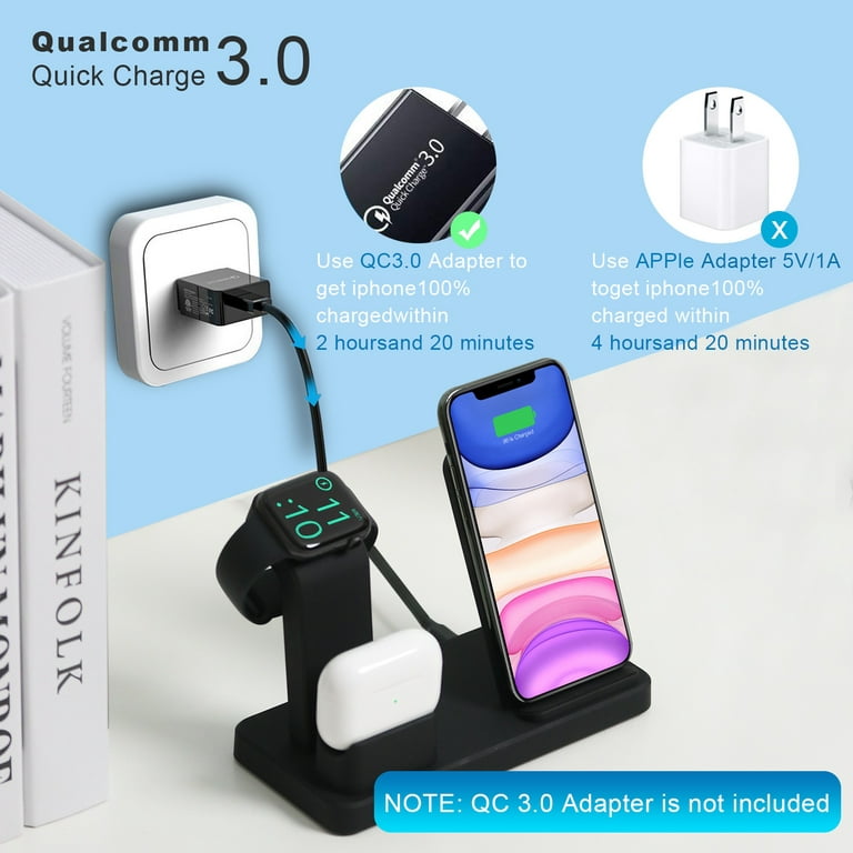 Charger, 3 in 1 Charging Stand Dock Fast Chargers QC 3.0 for Airpods Apple Watch iPhone Samsung - Walmart.com