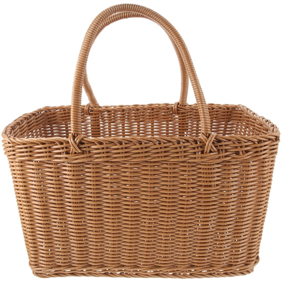 Monyance Storage Basket Woven Rattan Market Basket for Outdoor Travel and Family Party(14.17X8.27X7.48Inches)