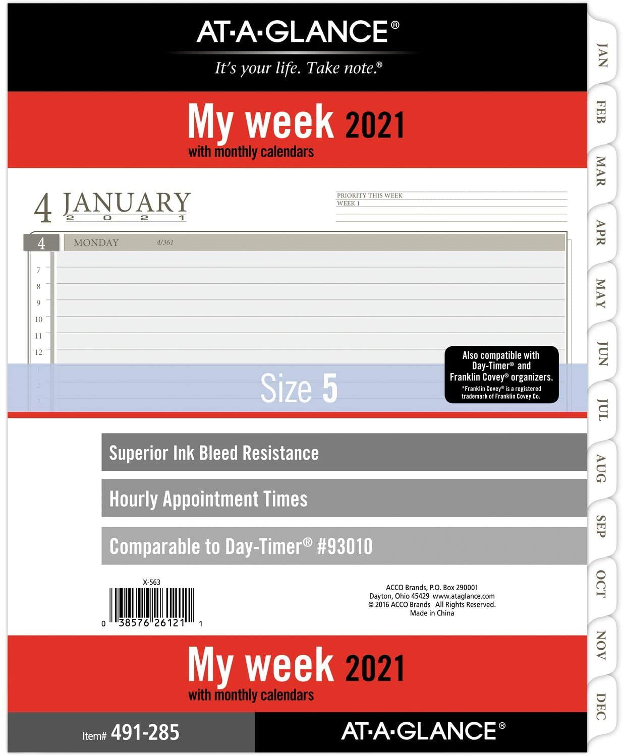 8-1/2" X 11" 93010 DAY-TIMER Size 5 2021 Weekly Planner Refill By AT-A-GLANCE 