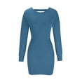 thumbnail image 4 of IROINNID Sales Sweater Dress for Women Long Sleeve Dress Thigh-Length Sweater Dress Solid Color Flowing Skirt Sexy Hip Wrap Skirt,Sky Blue, 4 of 6