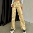 thumbnail image 2 of Ediodpoh Women Leather Loose Solid Pu Pants High Waist Baggy Cargo Womens Work Pants with Pockets Gold S, 2 of 9
