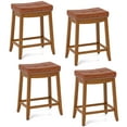 thumbnail image 1 of Costway Saddle Bar Stools Set of 4 with PU Leather Seat Solid Rubber Wood Frame Footrest, 1 of 8