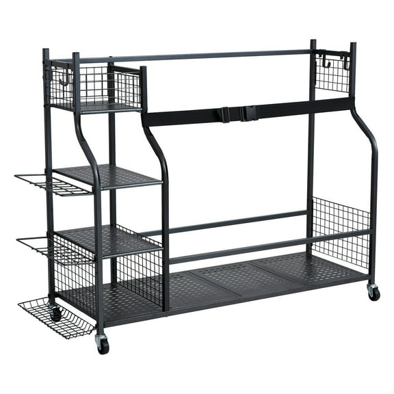 STAWAY Golf Storage Organizer - Heavy-Duty 3 Bag Stand Holder & Sports Equipment Rack with Rolling Ball Cart - Durable, Easy to Assemble, Extra Large Capacity for Outdoor Gear & Accessories