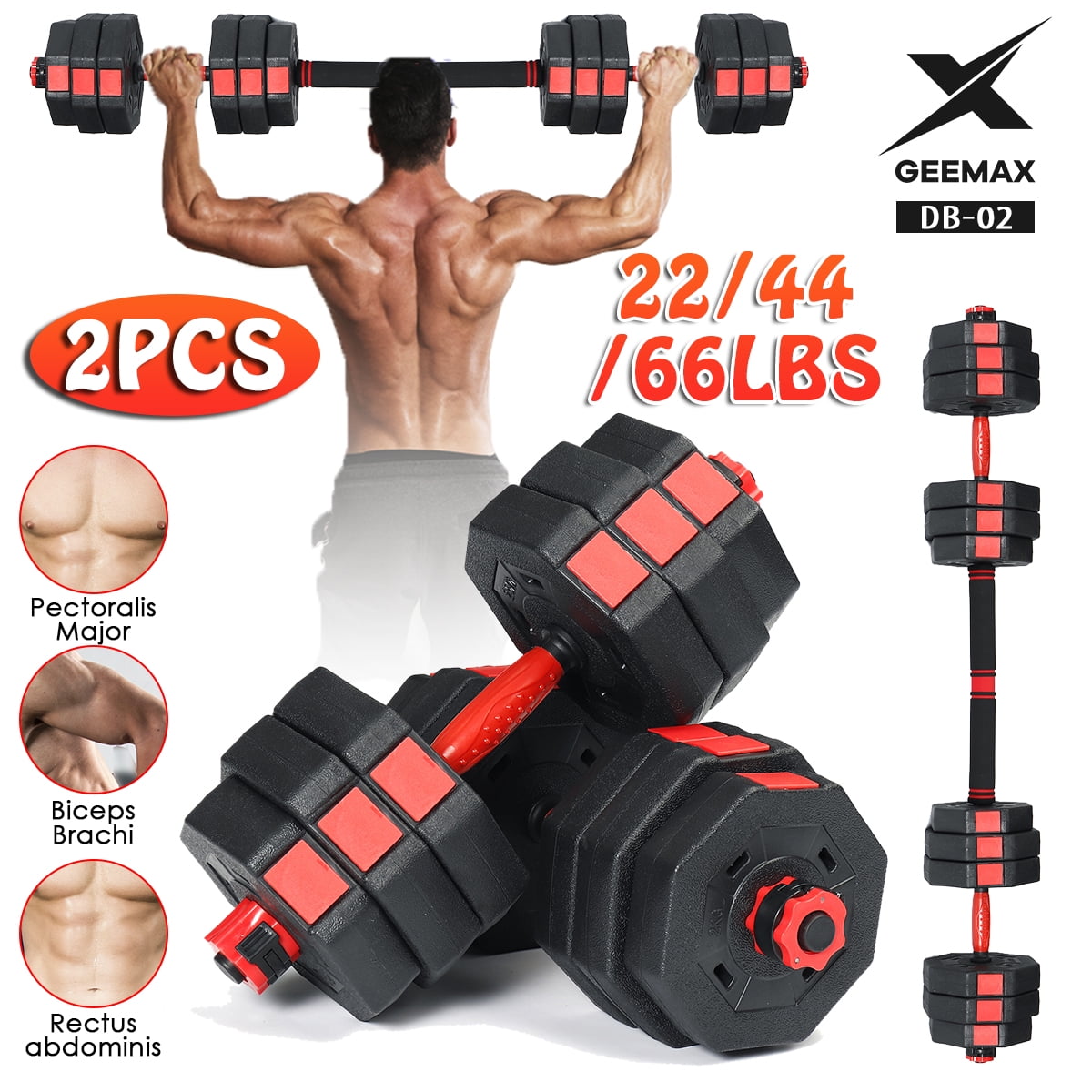 GYM Adjustable Dumbbell Set 22 44 66 88lb Weight Barbell Plates Home Workout