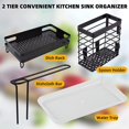 thumbnail image 3 of Organizador de fregadero de cocina, soporte para esponja de fregadero de cocina, escurridor de paños de cocina de acero inoxidable y soporte para cepillos de fregadero, 3 of 8