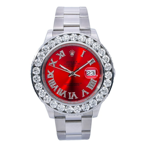 Pre-Owned Rolex Datejust II 116300 41 mm Red Diamond Dial Stainless Steel Oyster Bracelet Men’s Watch