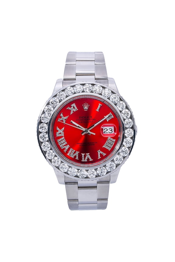 Pre-Owned Rolex Datejust II 116300 41 mm Red Diamond Dial Stainless Steel Oyster Bracelet Mens Watch