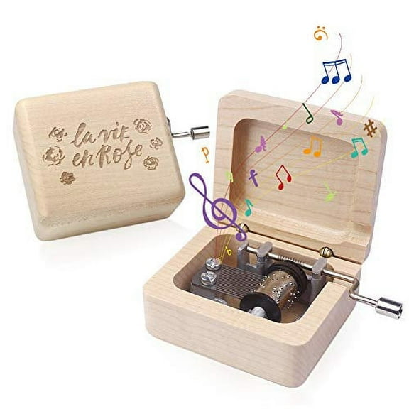 ROSIKING Wooden Music Box,Hand Crank Classic Antique Carved Wood Musical Boxes Best Gift for Birthday for Kids Children Christma (Maple Box (la Vie en Rose))