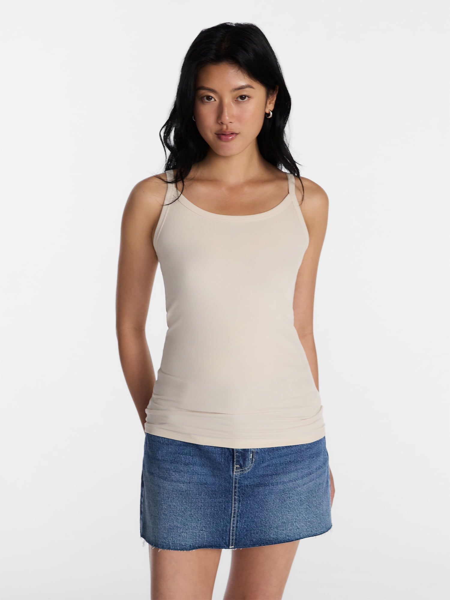 No Boundaries Ribbed Cami Top for Women, Sleeveless Scoop Neck, 1
