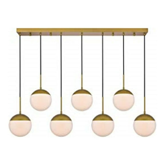 Living District LD6090BR Eclipse 7 Lights Pendant Ceiling Light with Frosted White Glass, Brass