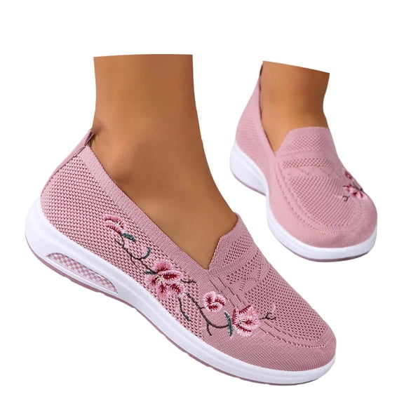 Ludearly Women's Orthopedic Shoes Woven Wide Arch Support Slip-On Orthowalk Sneakers Casual Breathable Soft Anti-Skid Sports Footwear 6.5&Pink#05