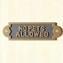 Renovators Supply Brass No Pets Allowed Sign Plaque 2 1/8 H x 7 W in. Vintage Retro Metal Door Sign Lacquered Finish Home Office Outdoor Wall Sign Plaque w/Brass Screws