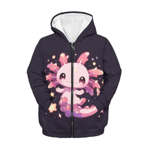 chaqlin Cute Hoodies for Teen Girls Trendy Axolotl Zip Up Hoodie Casual Long Sleeve Hooded Sweatshirts Kids School Jacket with Pocket