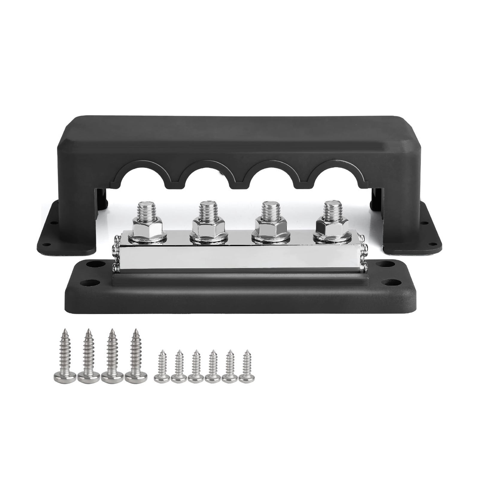 BIBABLYKE 4 Post Power Distribution Block Bus Bar with Cover 600A Marine Bus Bar, Battery Terminals Distribution Block (3/8”)