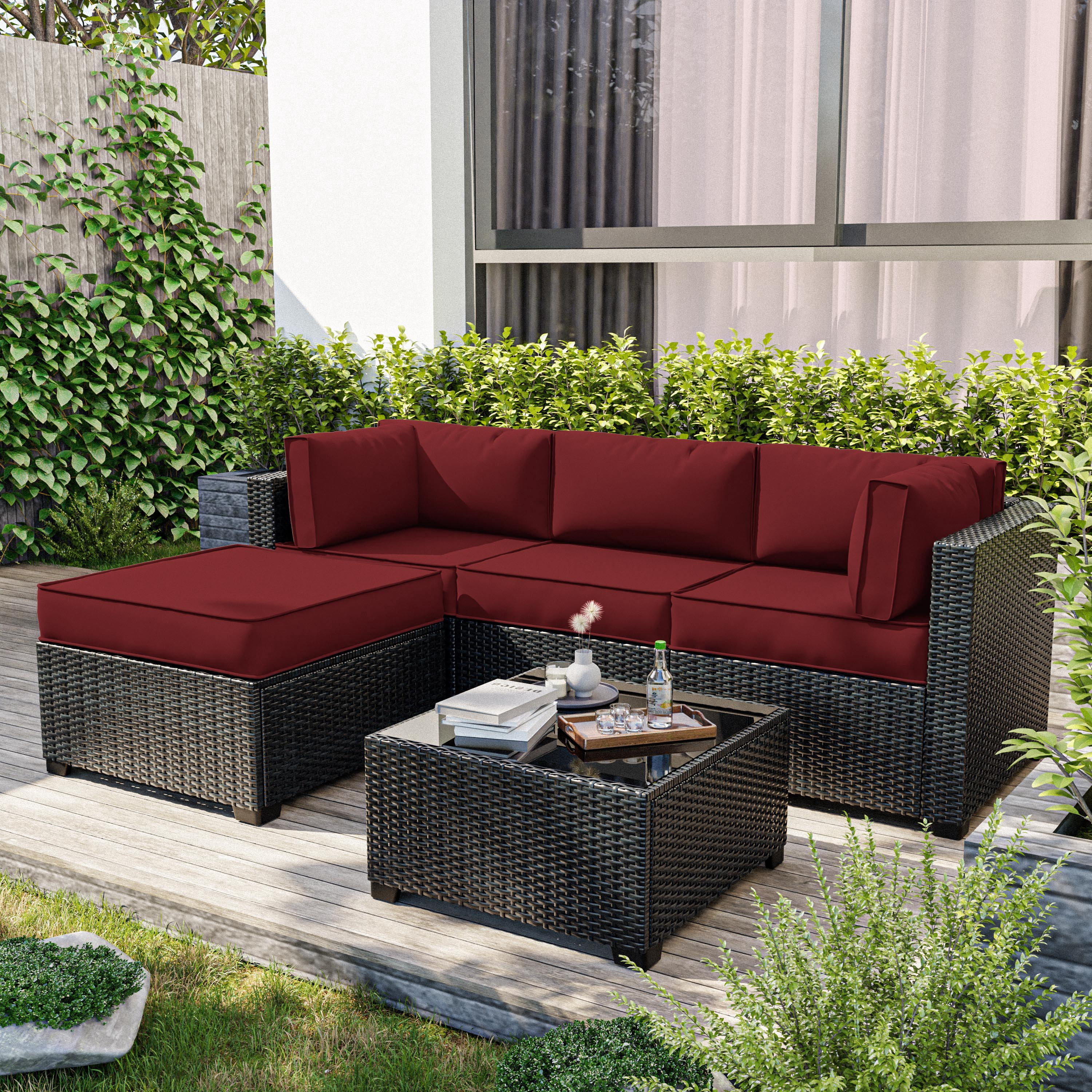 Snubbull 9 Pcs Outdoor Patio Cushion Covers with 4 Size, Waterproof & Zippered, Burgundy