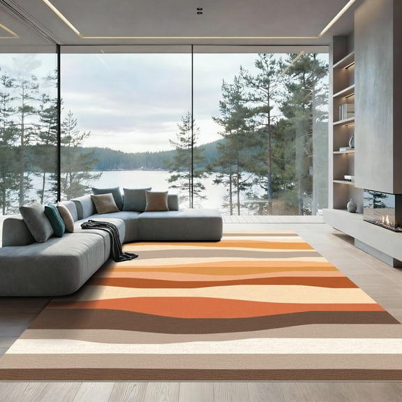 ODIKA 4'x6' Machine Washable Non-Slip Area Rug, Abstract Greige High Traffic Rug, Beige, 1093007