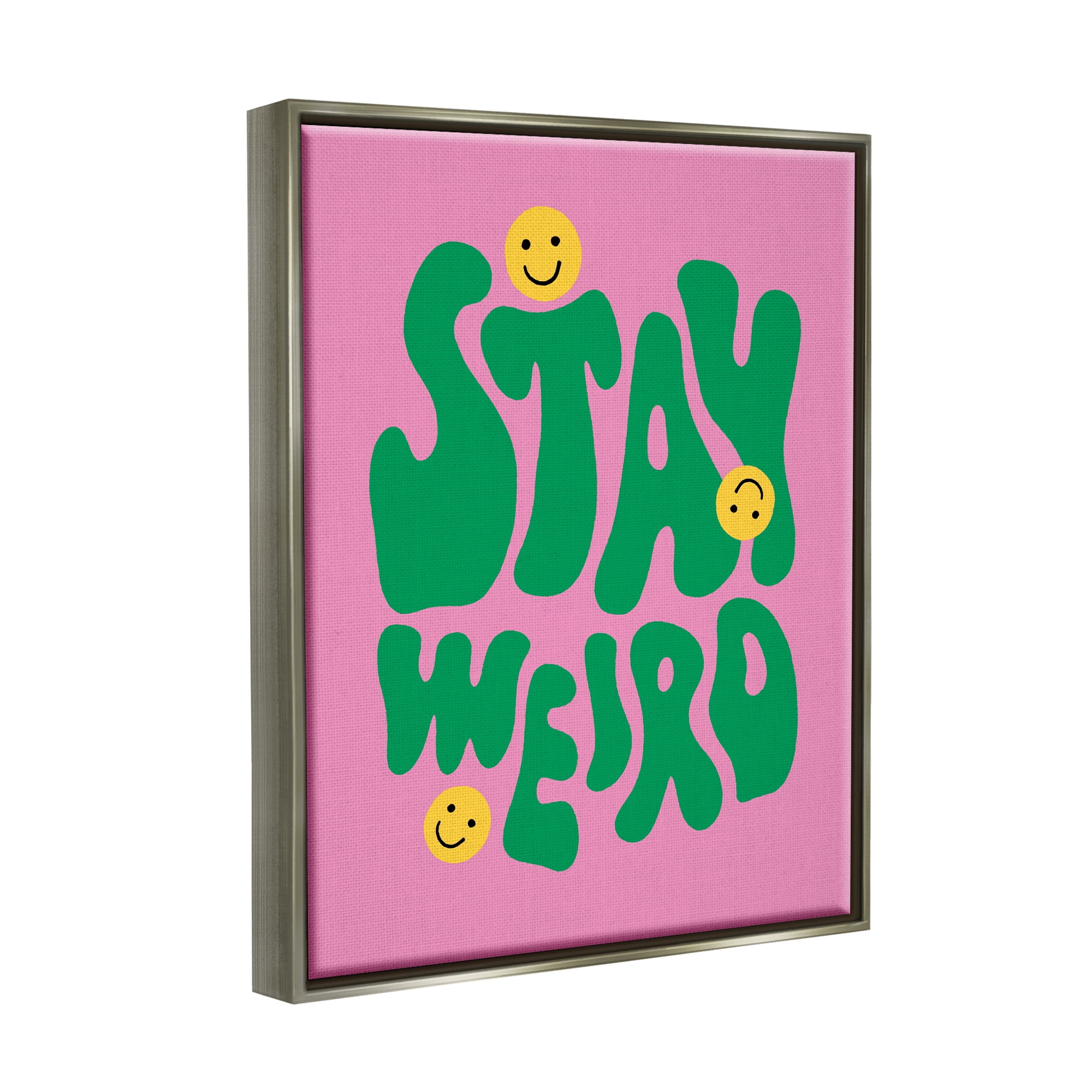 Stupell Industries Stay Weird Retro Smilies Typography Painting Gray Floater Framed Canvas Art Print Wall Art, 25 x 31
