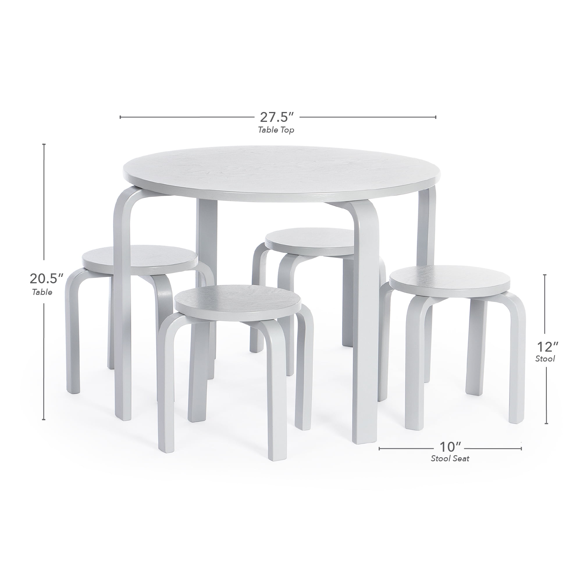 Guidecraft Kids' Nordic Table and Chairs Set - Gray: Childrens Wood Round Toddler Activity Table for Playroom with 4 Stacking Stools