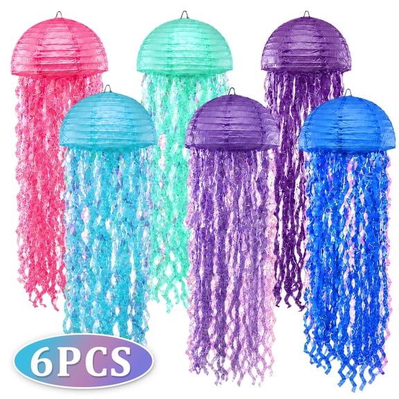 Hanging Jellyfish Paper Lanterns - 6 Color Under The Sea Party  Birthday Supplies Baby Shower, Wedding, Beach Room Decor Decoration (Set of 6)