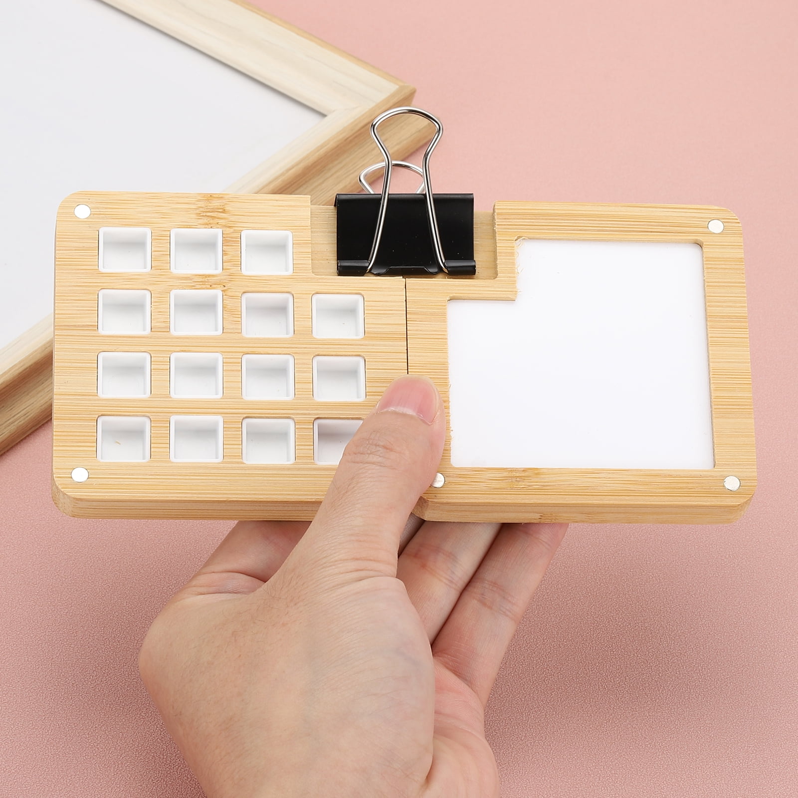 Uxcell 15 Grids Mini Portable Travel Paint Palette Magnetic with Clip, 12Pcs Wooden