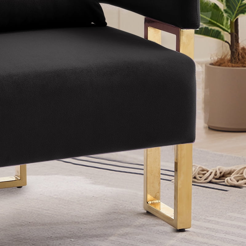 Leumius Velvet Accent Chairs Set of 2,Morden Upholstered Armchair Dining Side Chairs with Gold Metal Legs for Dining Kitchen Living Room,Black