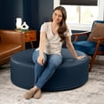 thumbnail image 4 of Jaxx Candler Round Coffee Table Ottoman, Oversized, 44-Inch, Premium Faux Leather, Oxford Blue, 4 of 7
