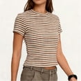 thumbnail image 6 of YVNAURA Women's Basic Striped Tee Crewneck Slim Fit Short Sleeve Ribbed Knit T Shirts 2026 Summer Lightweight Breathable Stretchy Fitted Tops for Women Cute Casual Daily Beach Vacation, Blue,L, 6 of 8