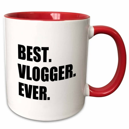 3dRose Best Vlogger Ever fun job pride gift for worlds greatest vlogging work - Two Tone Red Mug, (Best Focal Length For Vlogging)