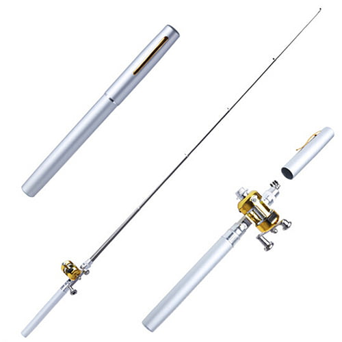 Yirtree Portable Pen Reel Combo for Kids,Mini Outdoor Pocket Fish Pen Shape Fishing Rod Aluminum Alloy Fishing Pole ,Telescopic Aluminum Alloy Fishing