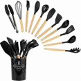 thumbnail image 5 of Silicone kitchenware 12-piece set kitchen non-stick cooking spatula frying spatula wooden handle barrel kitchen tool set, 5 of 5