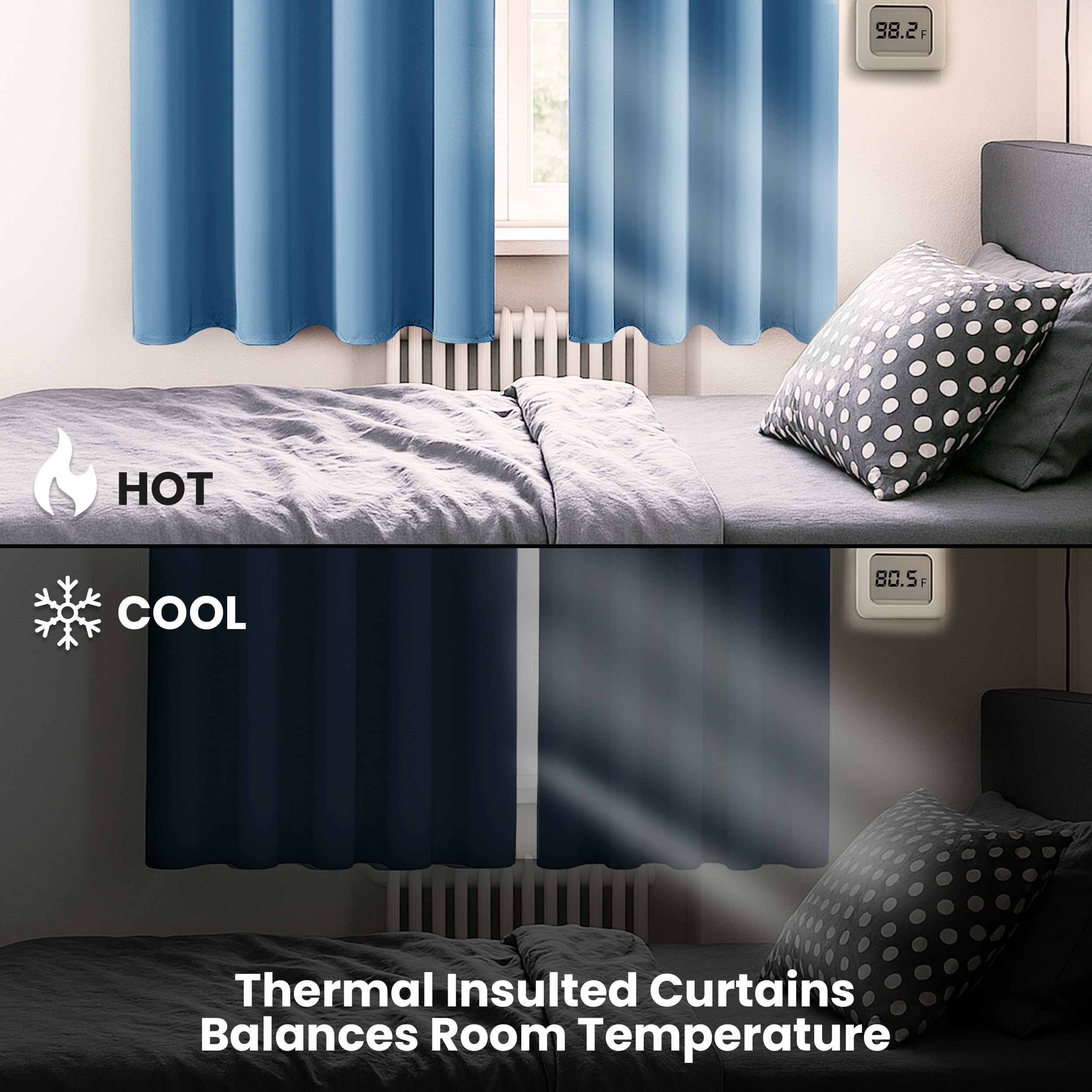 Lux Decor Collection Blackout Curtains for Living Room, Set of 2 Curtains for Bedroom, Thermal Insulated Blackout Curtains - 52"x63" - Blue