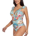 thumbnail image 3 of Yiaed Colorful Donut Print Women's Ruffled One Piece Swimsuit V Neck Swimwear Slimming Monokini for Woman-X-Large, 3 of 8