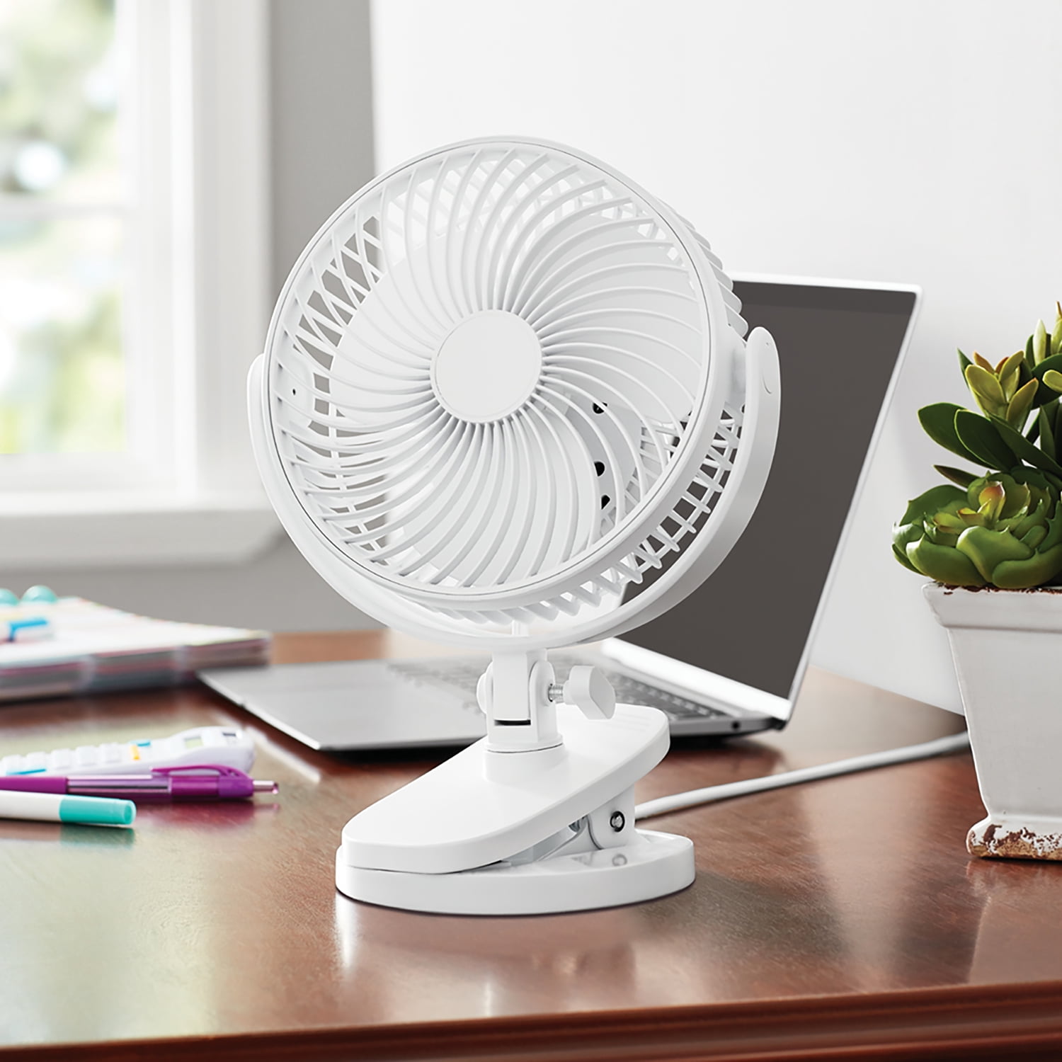 Mainstays 6" 2-speed Personal Desktop and Clip Fan, Adjustable Rotates 360°, White, Model#FN1868NW
