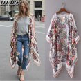 thumbnail image 1 of Mode Femme Châle Kimono Cardigan Long à Imprimé Floral Ample Chemise Blouse, 1 of 5