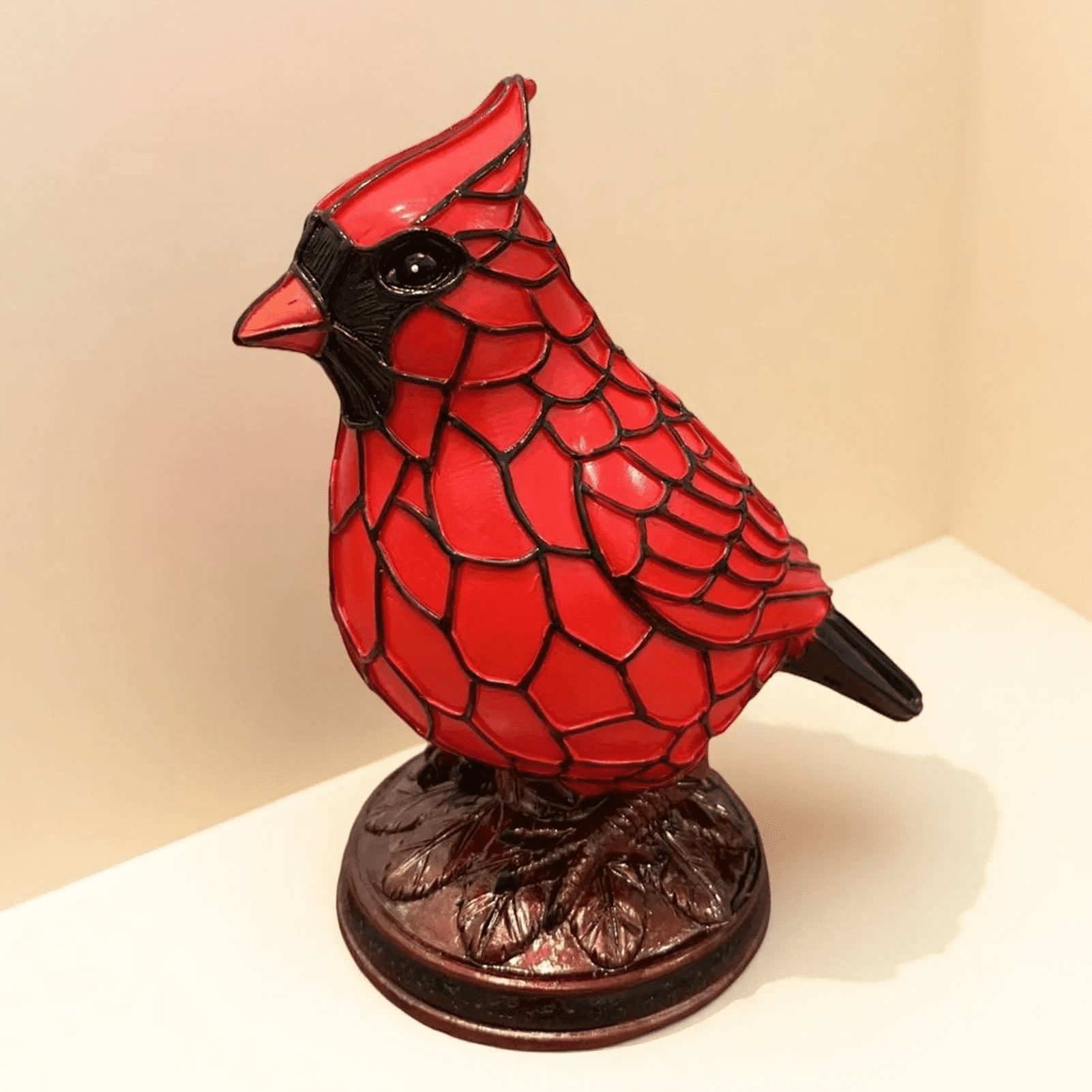 Handmade Stained Glass Red Bird Night Light, Creative Animal Desk Lamp for Bedroom, Study, Nursery Decor