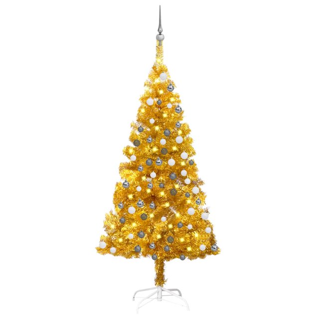 vidaXL Artificial Pre-lit Christmas Tree with Ball Set Gold 150 cm PET