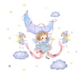 thumbnail image 5 of 2 sets of fairy clouds, moon, stars, wallpaper, background wall, room decoration, wall decal, sticker, 5 of 5