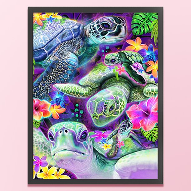 Cuadros Decorativos Kit de punto de cruz de tortuga impresa de 11 quilates de algodón ecológico completo con hilo de bordado Obra de arte Wdftyju embutido en tela