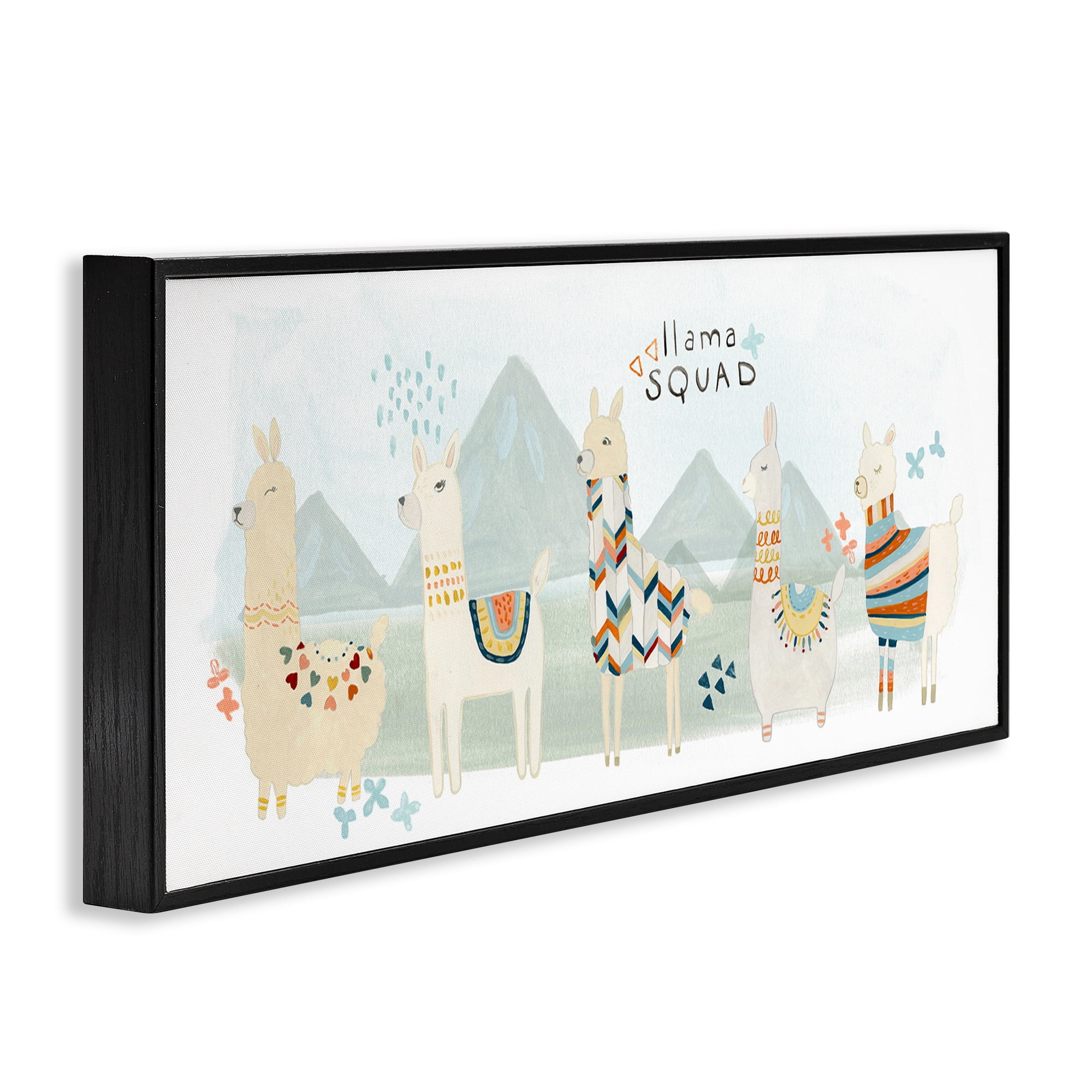 Stupell Industries Llama Squad Whimsical Patterns Animals & Insects Painting Black Framed Art Print Wall Art, 24 x 10