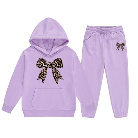 WOYY Girl s Sweatsuit Casual Bow Hoodie Sweatpants Outfits Kids Clothing Sets Sizes 2-13