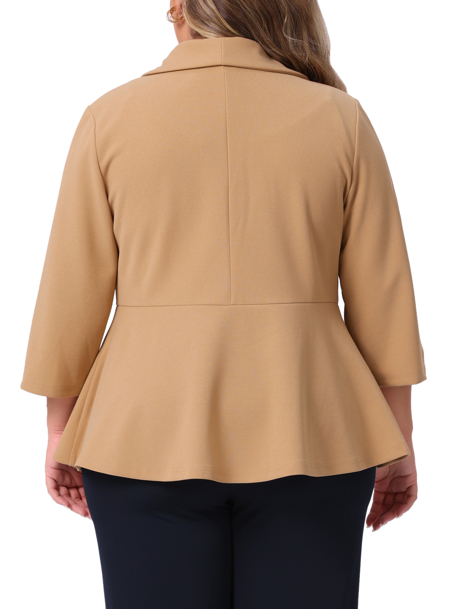DARING DIVA Plus Size Blazer Sleeve Open Front Peplum Work Suit Jacket 2X Khaki