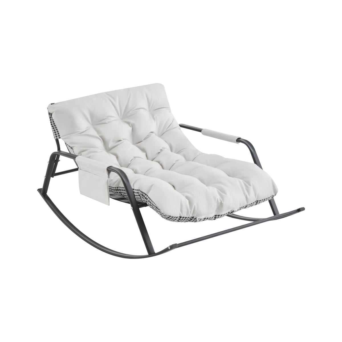 White Modern Rocking Glider Chair, Extra‑Wide Technical Leather Upholstered Reclining Accent Chair, Steel‑Frame Padded Rocking Chair for Living Room& Bedroom