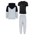 thumbnail image 2 of TiaoBug 3 Piece Kids Boys Tracksuit Long Sleeve Full-Zip Hoodie Jackets Sweatpants T-shirt Set Black&Gray 3-4, 2 of 4