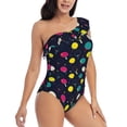 thumbnail image 3 of Sikiie Colorful Ping Pong Rackets Print Women One Piece Swimsuits Tummy Control One Shoulder Bathing Suits Ruffle Swimwear, From S to XXL-XX-Large, 3 of 6