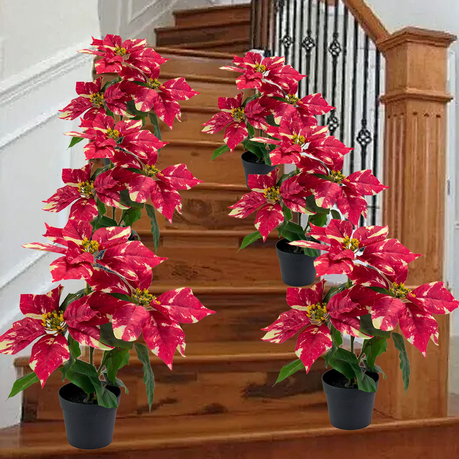 Mini Poinsettias Artificial Plants with Pot, 12.6" Faux Small Christmas Flowers in Pot for Home Office Tabletop Indoor Christmas Decorations